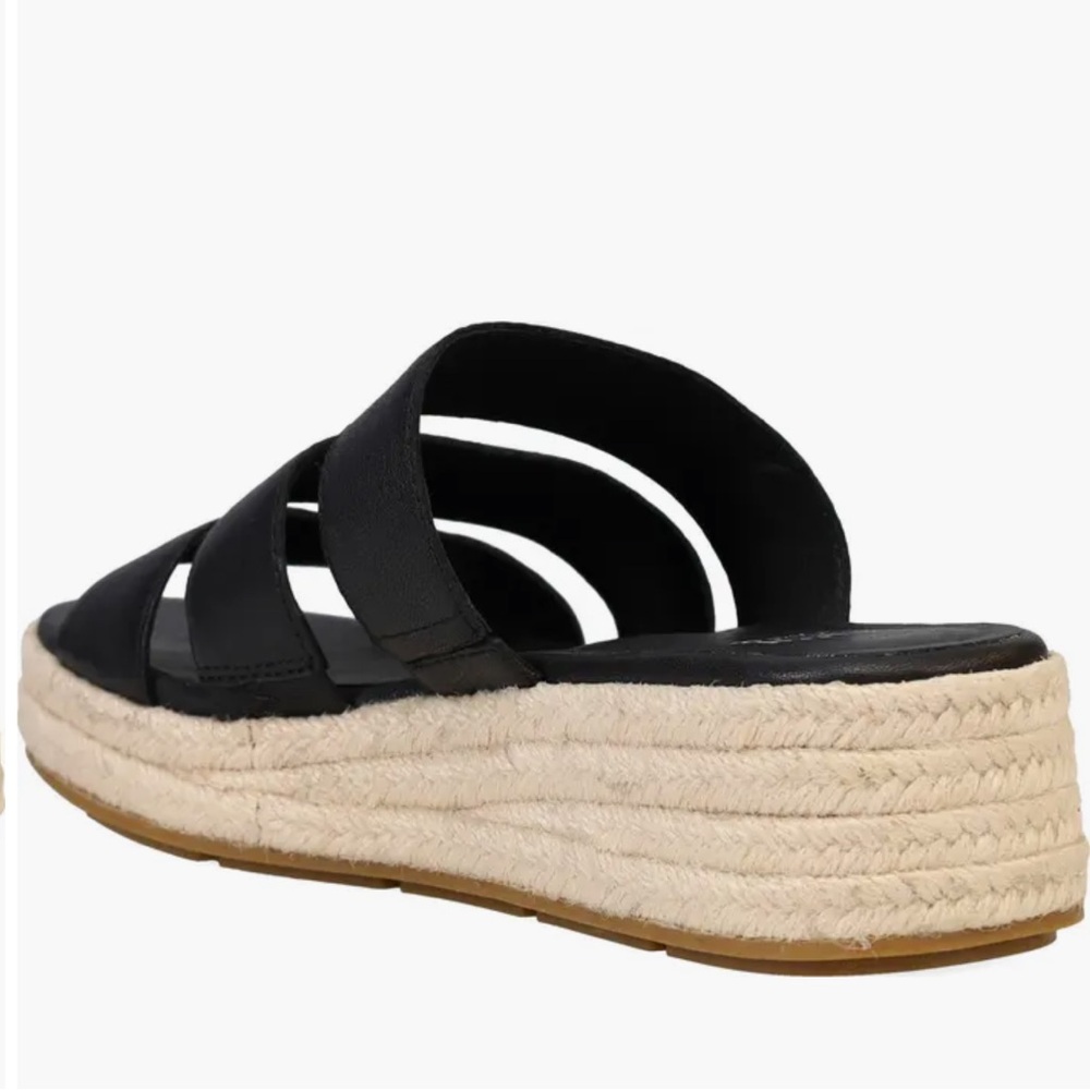 NEW Eileen Fisher Mayla Espadrille Platform Slides Sandal Black | Jute | Size 8 - Picture 2 of 11